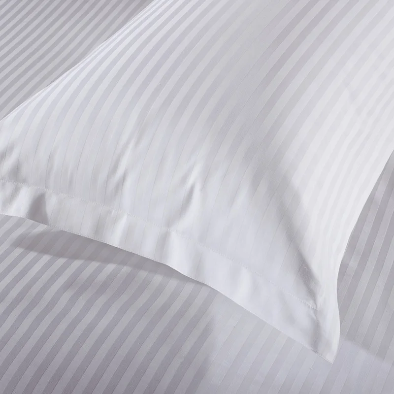 Wholesale 5 star luxury hotel duvet cover sets white 100 cotton satin stripe fabric hotel bedding set