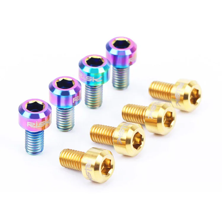 RISK 2PCS M5*9mm Titanium alloy Stem Bolts For Bike MTB Bicycle Stem Seatpost Clamp Screws Fixed Bolts Bike Parts 2pcs/box