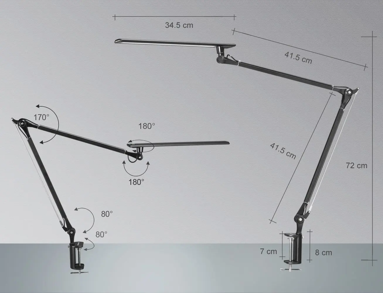 Metal Architect LED Desk Lamp Swing Arm Task Lamp with Clamp Eye-care Drafting Table Lamp