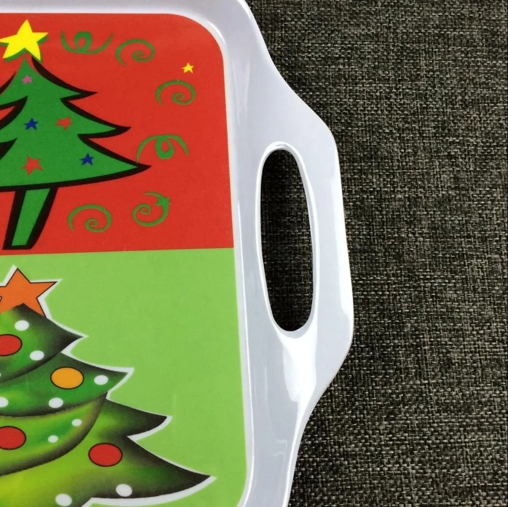Plastic custom melamine Christmas serving tray with handle wholesale