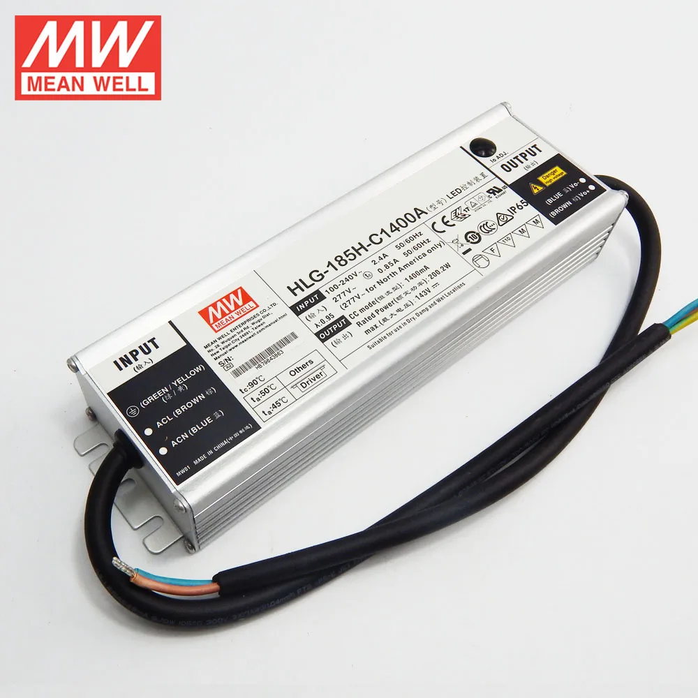  HLG-185H-C1400A 200 ватт meanwell ip65 1400ma светодиодный