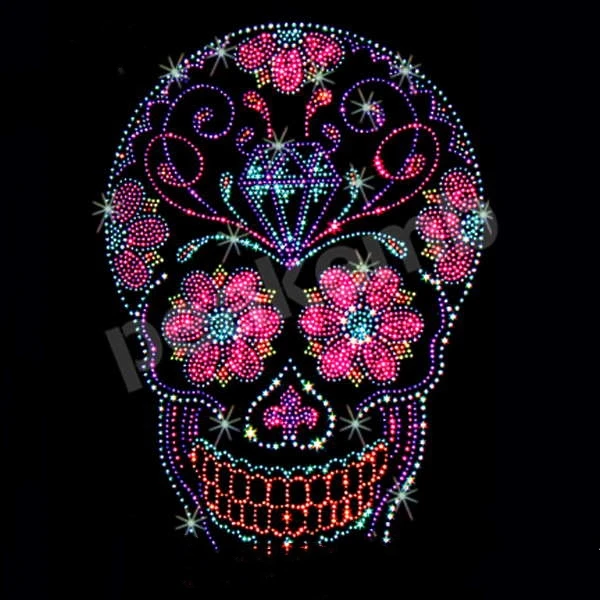 Lead Free Hot Fix Crystal Skull Rhinestone Heat Transfer for Clothing