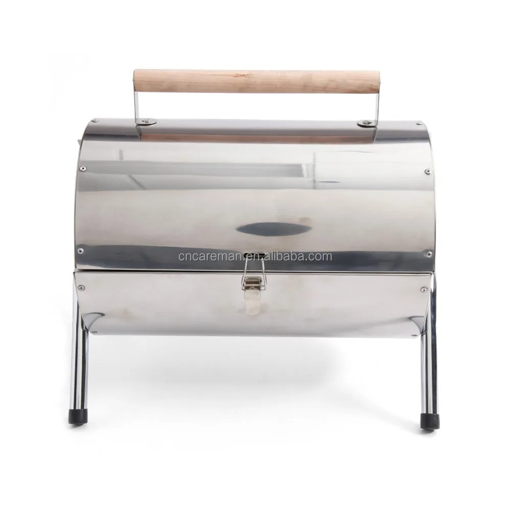 Stainless Steel Barrel Charcoal Barbecue Grill, Double-sided BBQ, Portable Oil Drum Style BBQ Grill w/Double Twin Grate Grill