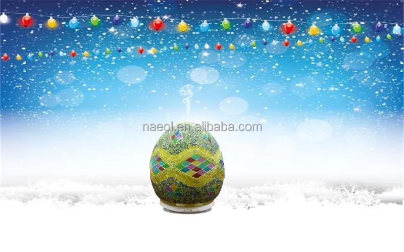 
China factory 250ml mosaic multicoloured new ideas manual glass essential oil aroma diffuser festival gifts LED light egg shape 