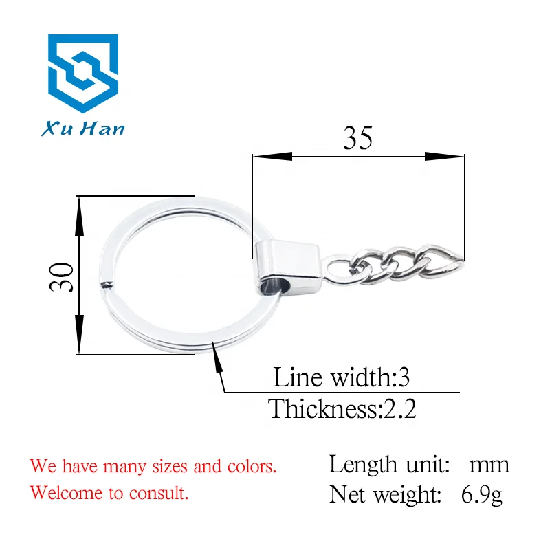 Factory direct sale, high quality metal Split key ring with chain for Gifts, toys and accessories