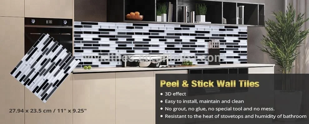 Peel and Stick Wall Tile Kitchen Bathroom Wall Decoration 11*9.25 Inch Self  Adhesive Mosaic Tile