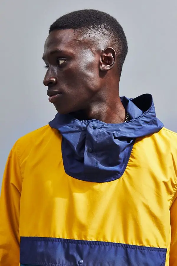 MGOO Colorblocked printing wind proof hoodie Custom design button up anorak jacket for men