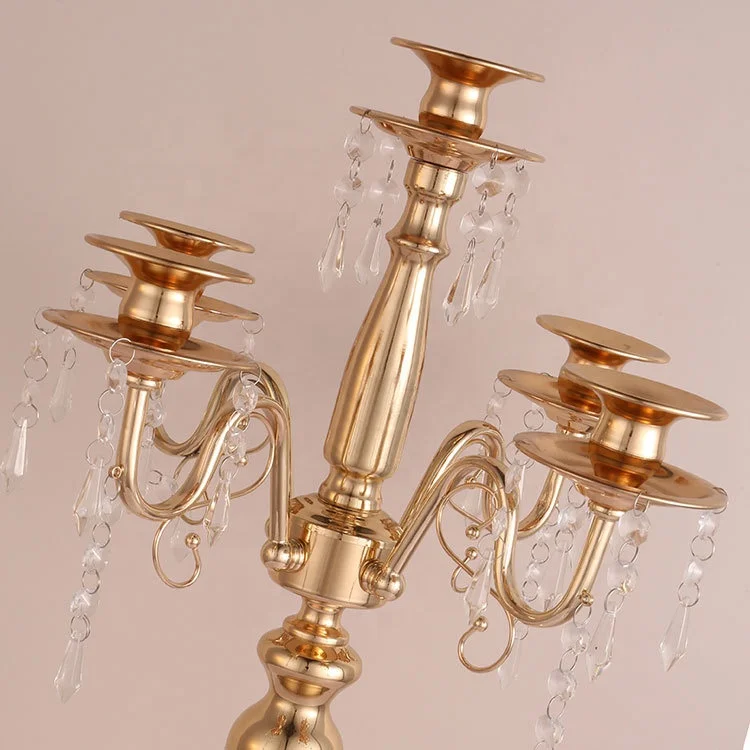 
Creative Tall Flower Holder Vase Strands Wedding Decoration Gold 5 Arms Candelabra Metal Candle Holder 