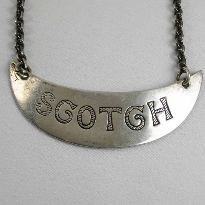 Vintage metal label antique hang tag decanter metal label with chain  for wine bottle