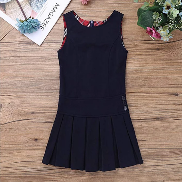 Wholesale High Quality School Uniform Skirts Girl Sleeveless Pleated Dress for Children for Girls Woven Summer Wear 50 Pcs