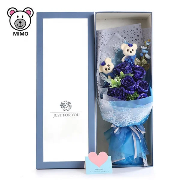 Valentine Day Gift Red Cartoon Artificial Flower Bouquet Boxes For Girls Handmade Wedding Bride Sweet Rose Soap Flower Bouquet