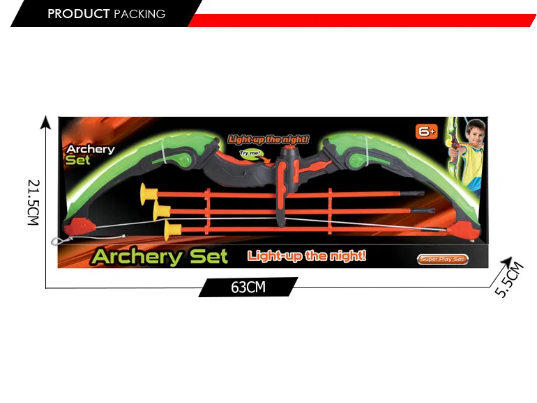 outdoor green color luminous shooting game led light up in the night bow and arrow toy set for kids