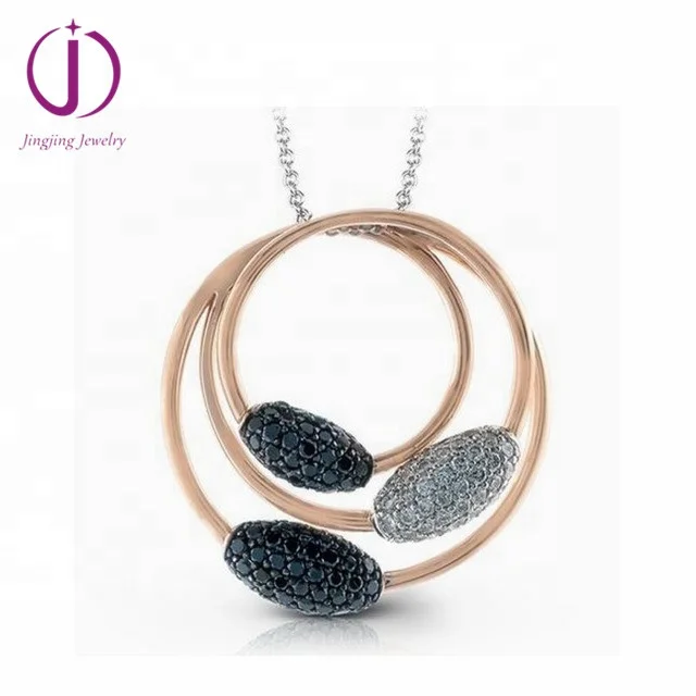 Jingjing factory 925 sterling silver jewelry black plated micro pave cz oval pendant