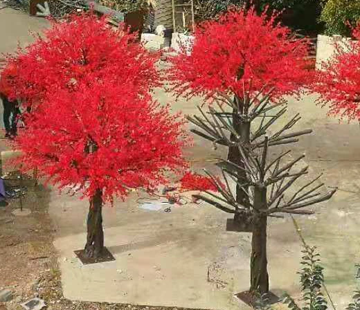red colourful leaves artificial plum blossom tree with black trunk