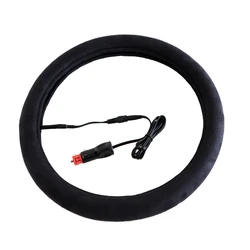 FX-P-034 Black suede fabric with electric heated shrink steering wheel cover