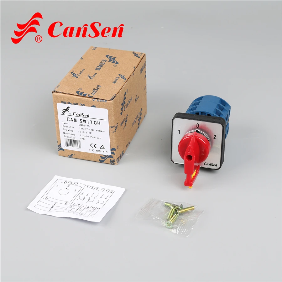 Cansen LW26-25 Changeover switch 1-0-2 3 pole single padlock lateral insertion control electrical machine welding machine