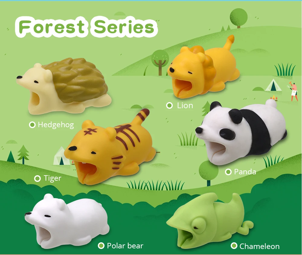 Forest Series 6piece Cable Bite Animal Cable Protectors Cover for iPhone USB Data Cable Charger Protection