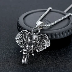 Elephant Animal Pendant Necklace Stainless Steel Goth Punk Jewelry