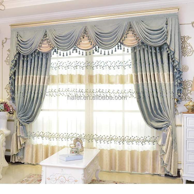 luxury Arabic style jacquard ready made velvet curtain