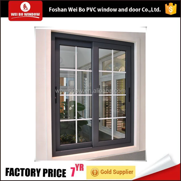 PVC Profile Plastic Sliding Pane Grille Design Window with High Quality Parts