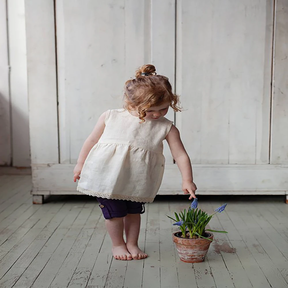 
Wholesale New Fashion Linen Cotton Girls Tops Full Sleeve Solid Color Korean Style Baby Blouses For Spring 