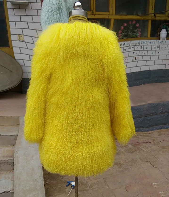 2018 New Design Black Fur Jacket Women Long Modern Coat Real Long Hair Goat Fur Coats