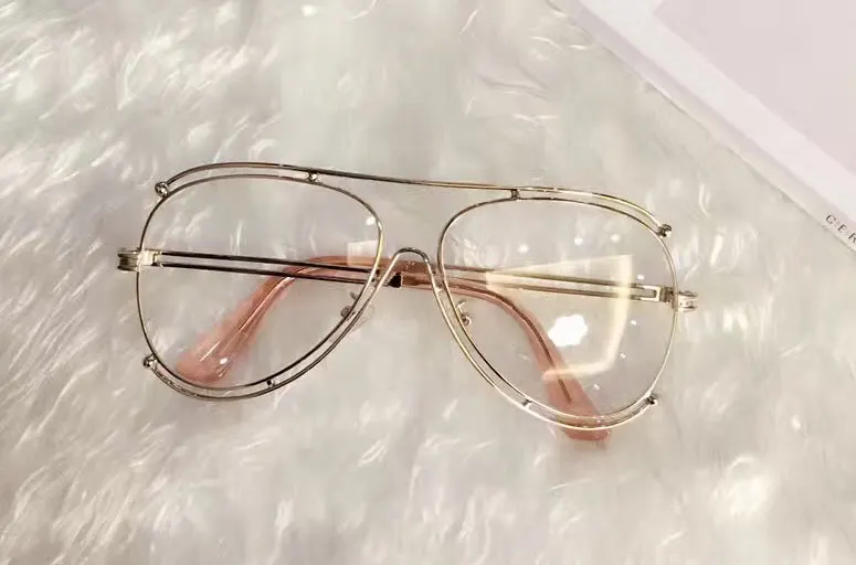 Korean Fashion Leisure Women Eyewear Hollow Flat Mirror glasses Fine Metal Frame Teenager Glasses