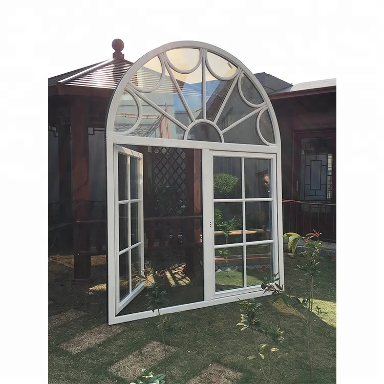 Luxury french exterior tempered glass lowe swing grill arched casement aluminum windows