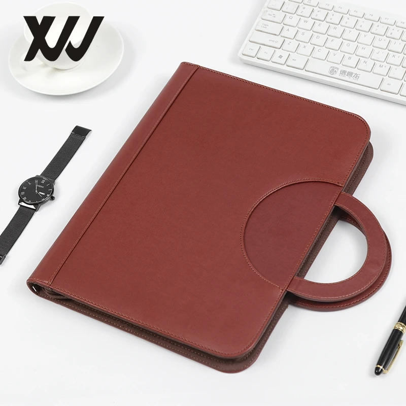 A4 luxury multifunction PU portfolio file case custom logo manager file folder with handle and zipper calculator