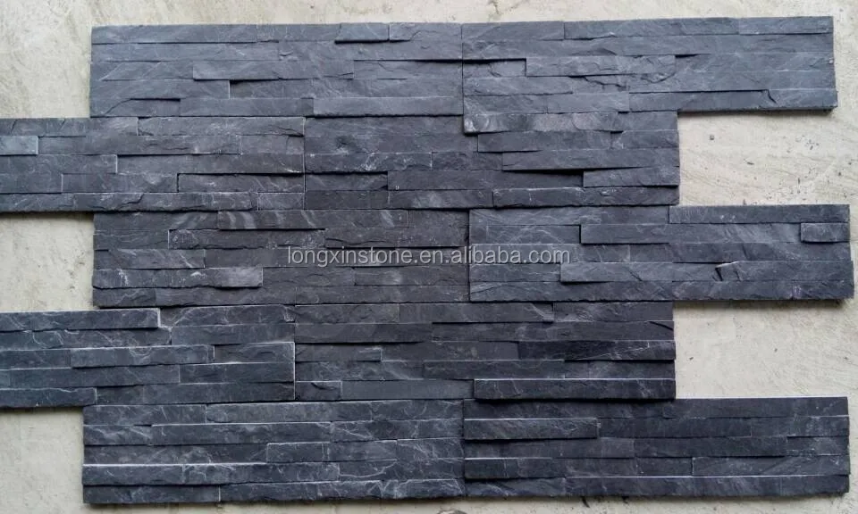 China cheap black slate stone wall decoration tiles 150X600 mm