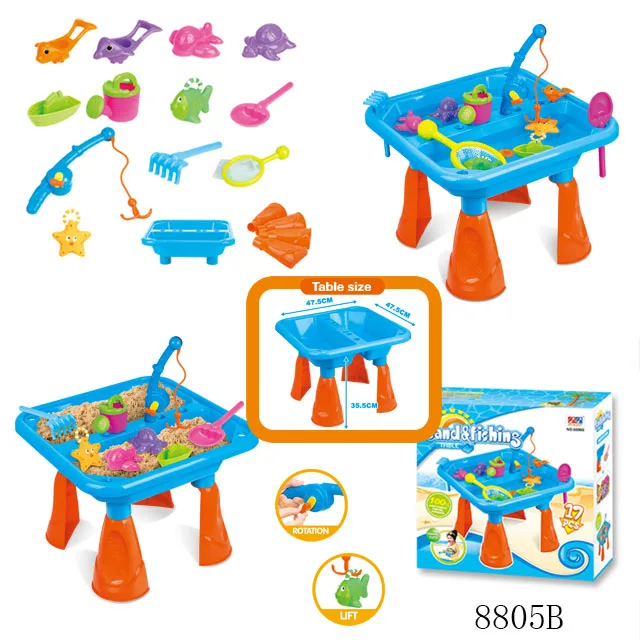 Plastic PP Sand And Fishing Table Game With Fishing Rod Fishing Net And Beach Tools