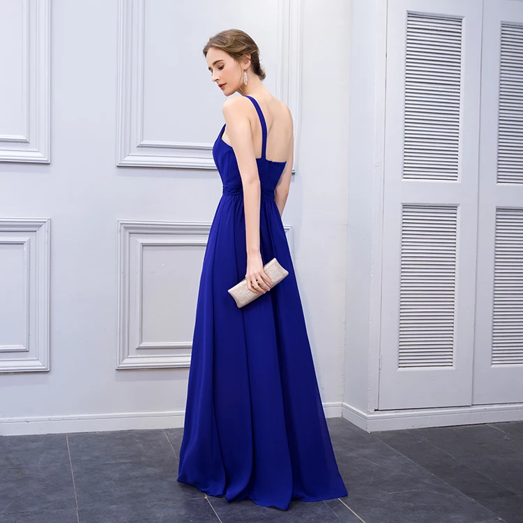 Fancy popular one shoulder blue evening bridesmaid dress 2019