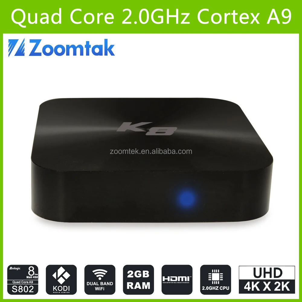 Amlogic S802 zoomtak K8 четыре андроид смарт BOX TV Kodi 14.1 полной комплектации 4 К UHD секс видео google