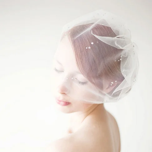 
Headpiece lace trimming vintage ladies brida netting ivory white tulle polka dot veil 