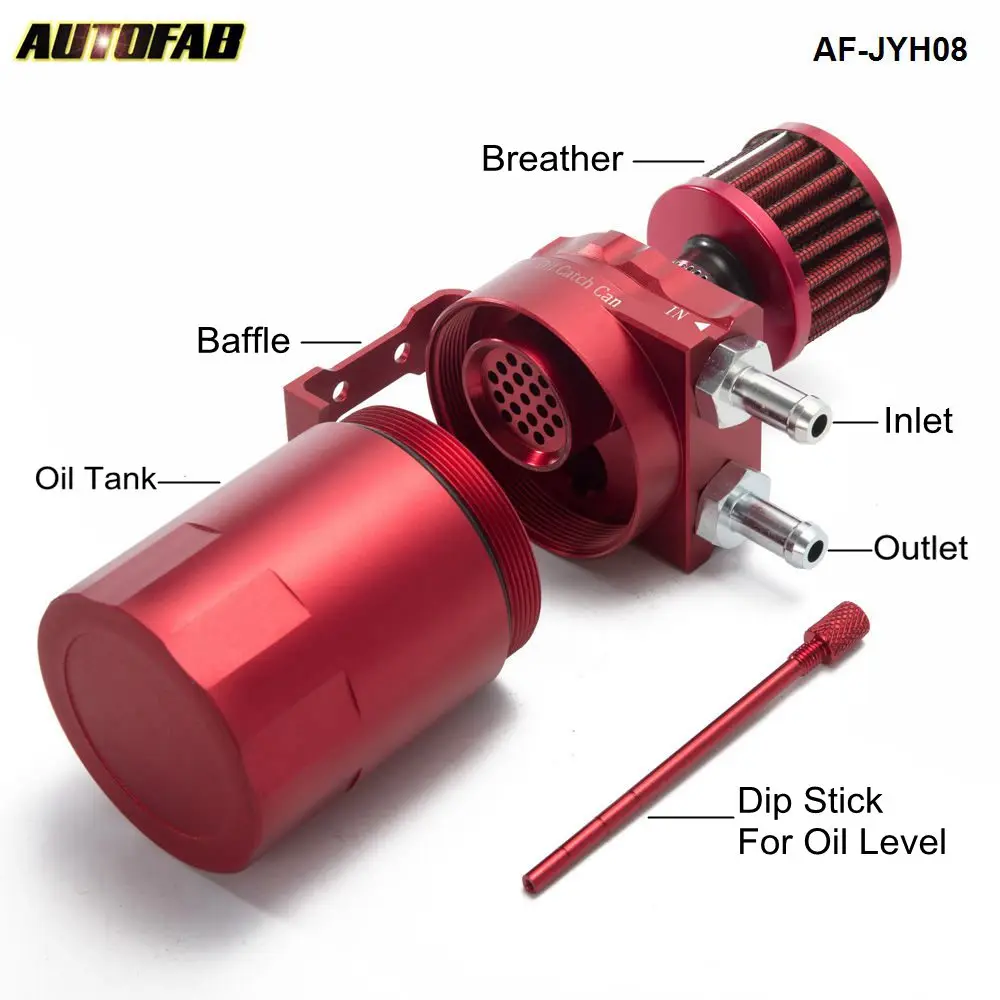 AUTOFAB - Universal Aluminum Oil Catch Can Reservoir Tank / Fuel Tank + Breather Filter Fuel Surge Tank AF-JYH08