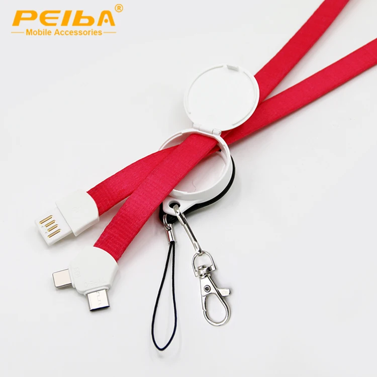 Conference Gift Products new necklace lanyard line 3 in 1 usb charging cable for iphone android and USB C type