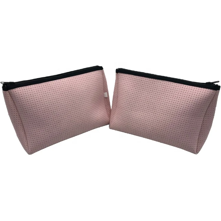 Wholesale Neoprene Large Perforated Pink Cosmetics Makeup Bag
