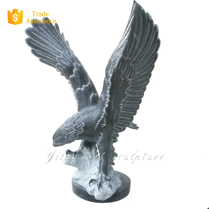 Hand Carved Black Granite Stone Garden Eagle Statue For Sale