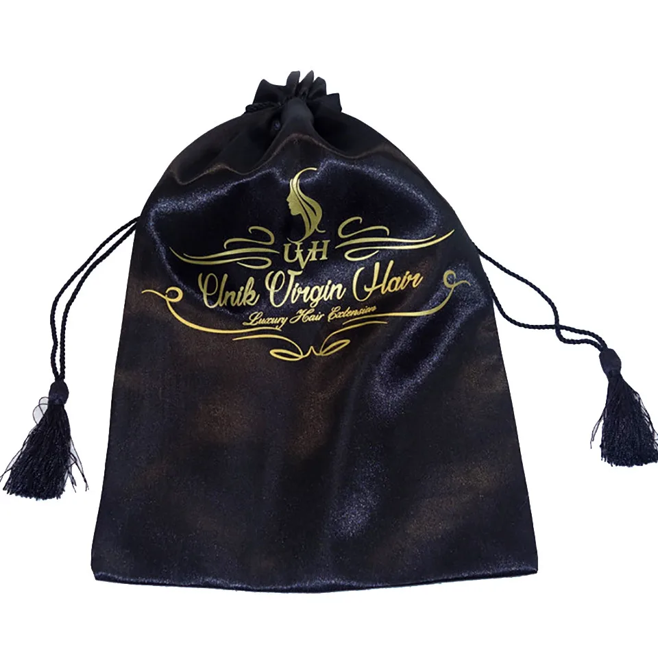 Virgin Hair Packaging Bag with Drawstring Hair Extension Bundles Satin Bag