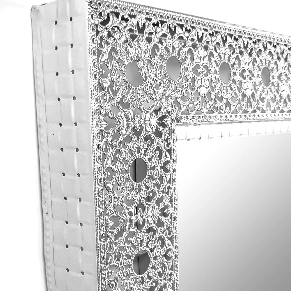 Rainhou home decor luxury 39  inch modern design 3d rectangle wall mirror framed mirror flower pattern mirrors for living room