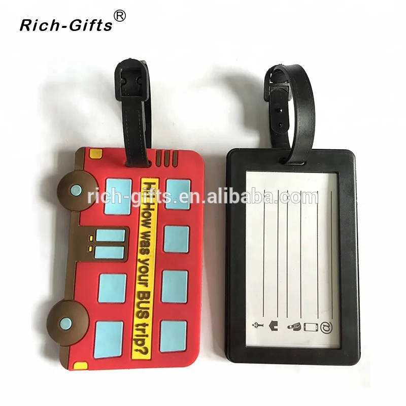 Customized 3D cartoon bus LOGO PVC luggage tags for ssouvenir Travler(RL-0010)