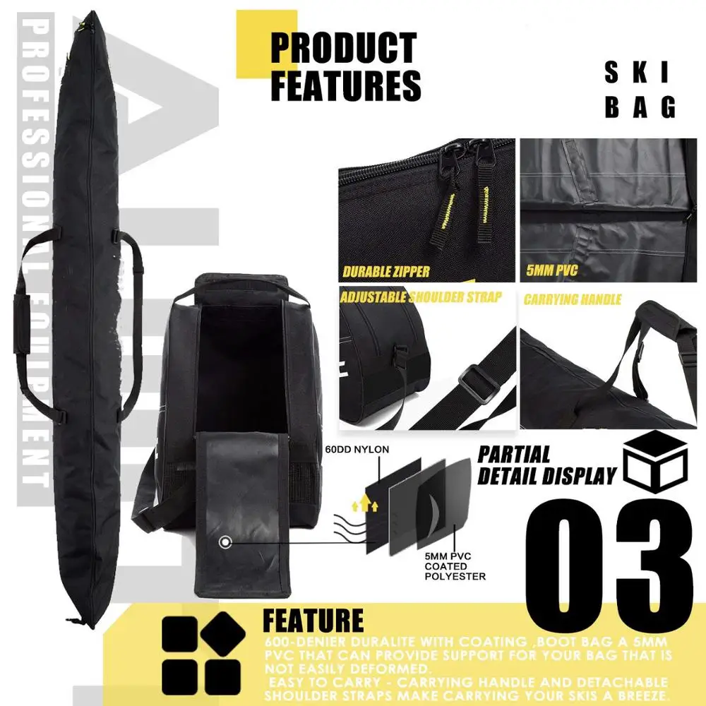 
Black Ski bag and Ski Boot bag Skis Up to 200 cm and Boots Up to Size 13 