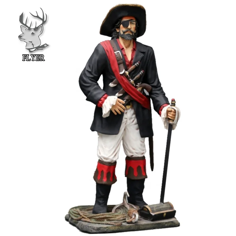 Outdoor decoration life size Fiberglass pirate sculpture sitting on the bench