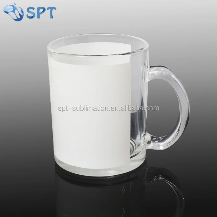 11OZ transparent sublimation heat transfer printing glass mug with White Patch