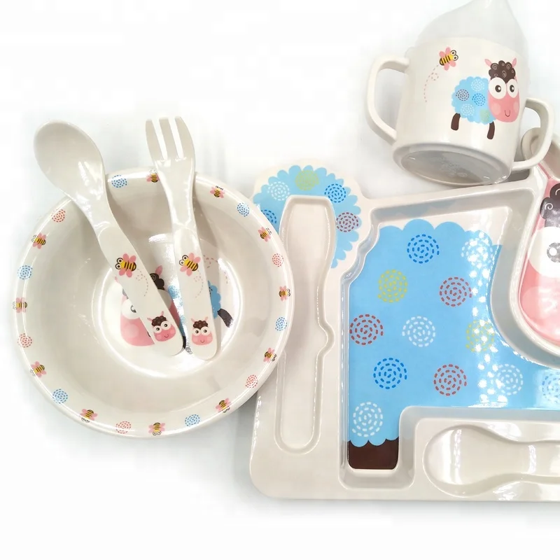 Most popular children tableware bamboo melamine kitchenware wholesale melamine dinner set in the packs