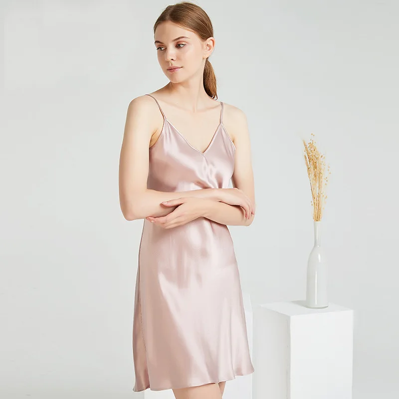 Wholesale Popular 100% Mulberry Silk dress Girls Summer Cool sleepwear dress silk