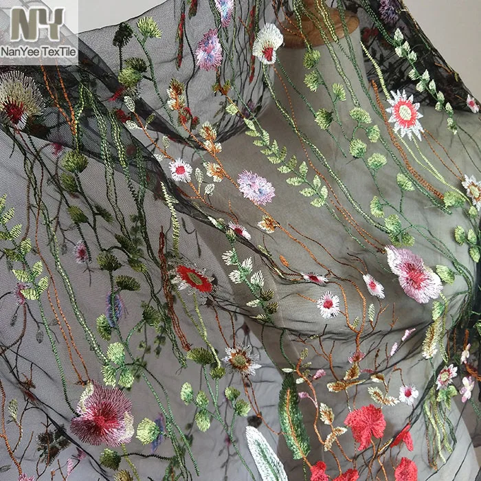 Nanyee Textile Fashion 9 Colors Thread Embroidery Mesh Fabric