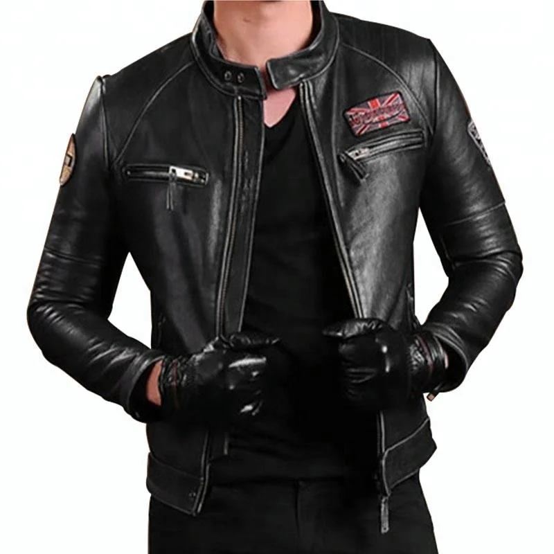 wholesale black sheepskin leather motorcycle jackets men