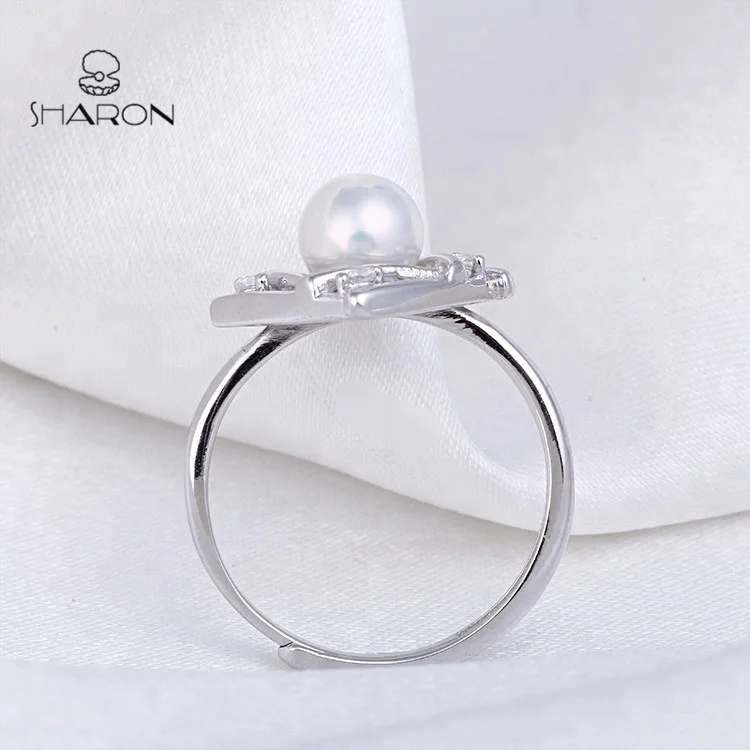 2020 Wholesale Simple S925 Fashion Square Sterling Silver Jewelry Natural Pearl Mount Ring