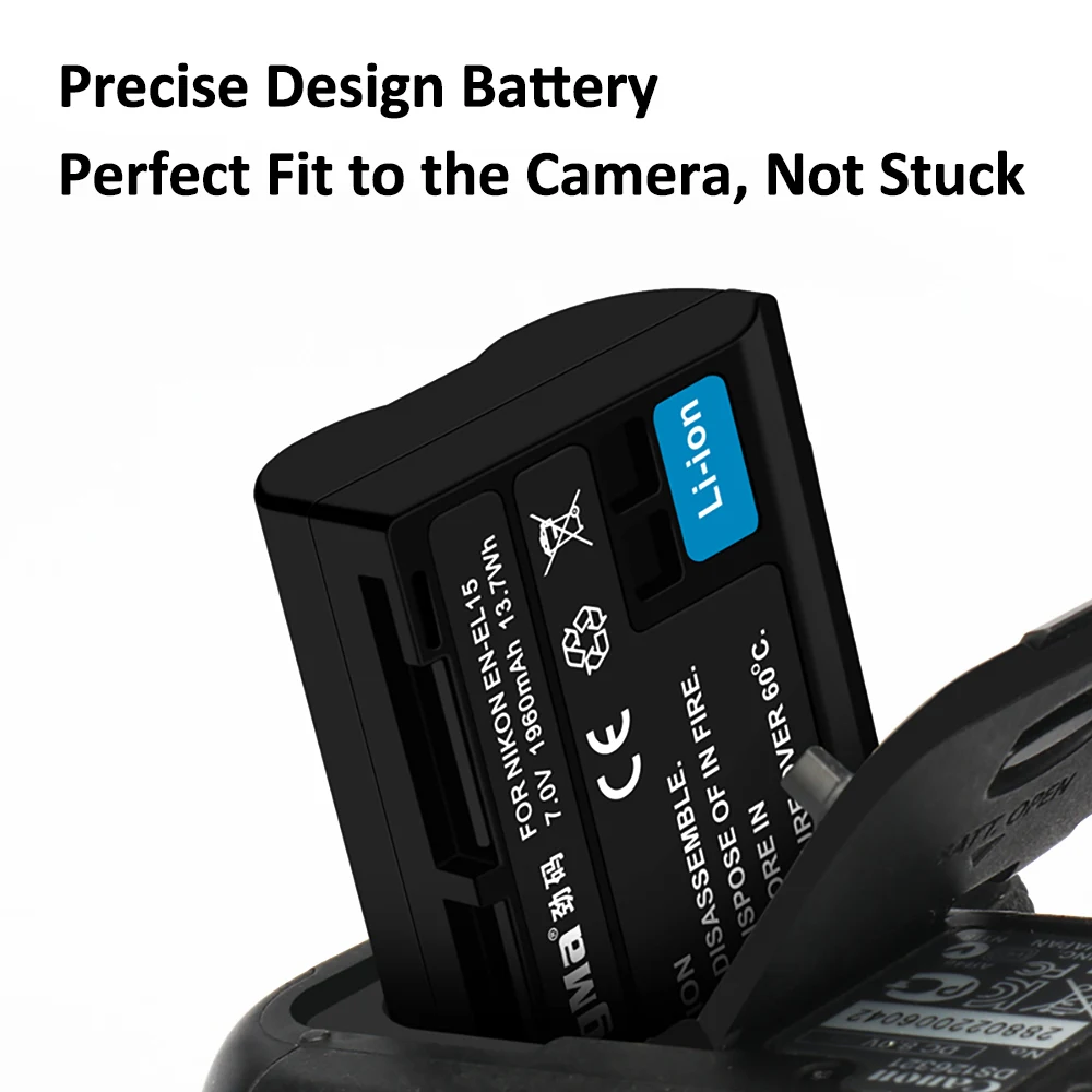 
KingMa 2 Pieces 1960mAh Replacement Li-ion Battery for Nikon EN-EL15 and Micro USB Dual Charger, for Nikon D800 D800 